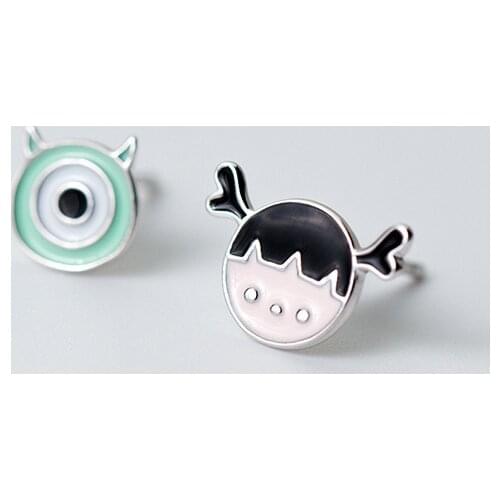 MloveAcc Cute Carton Monster Doll Stud Earrings Asymmetric Fashion Pure 925 Sterling Silver Earring Pendientes Brincos Girl