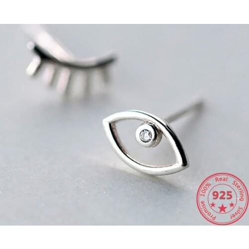 Punk 2019 Real 925 Sterling Silver Asymmetry Eye Eyelash Stud Earrings For Women Party Fine Jewelry Personality Bijoux