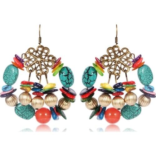 Indian ethnic small neon geometric natural stone vintage earrings for women Boho flower cute statement hollow female jewelry