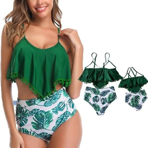 Mommy and Me Mother Daughter Baby Swimwear Women BikiniFloral Print Retro Ruffle Push Up Swimsuit New Sexy Swimwear