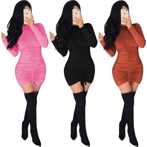 2019 Autumn Sexy Open Back Slim Dress Womens Solid Color Long Sleeve Sexy Dresses Mini Party Dress Elegant Dress plus size dress