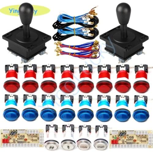 2 Players Arcade joysticks DIY Kit Zero Delay USB Encoder American Style Joystick 28mm Push Button PC Mame Raspberry pi 1 2 3