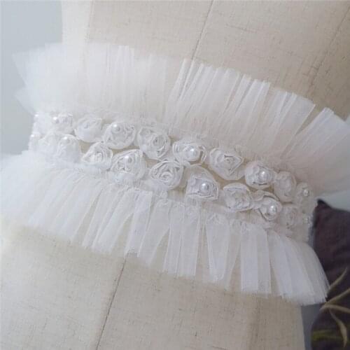 3 M/Lot Folded Ruffled Wedding Dress Shoulder Straps, Lace Accessories, Decorative Lace Yarn Fabric Off White