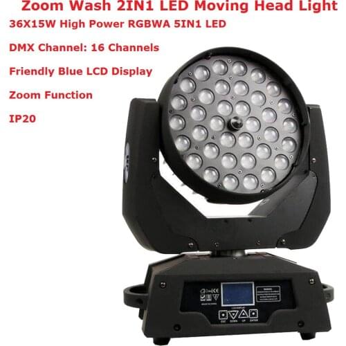 36X15W RGBWA 5IN1 Wash/Zoom Lights DMX512 Moving Head Light Professional DJ /Bar /Party /Show /Stage Light LED Stage Machine