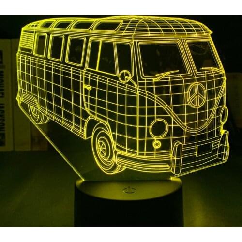 3d Illusion Acrylic Led Night Light Lamp Peace Bus for Kids Child Bedroom Decor Nightlight Rgb Colorful Table 3d Lamp Bus Gift