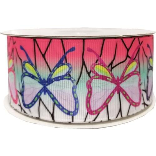 5yards Colorful Butterfly Printed Grosgrain Ribbon for DIY Craft Hair Bow Card Gifts Wrapping Clothes Sewing Accessories