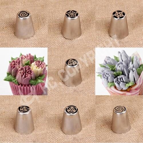 7 Style Big Size Stainless Steel Russian Tulip Flower Icing Piping Nozzles Pastry Tools Buttercream Cake Cream Baking Molds