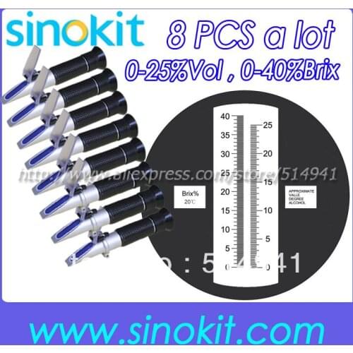8pieces Per Lot Cheaper 0-25%Vol , 0-40%Brix Wine Refractometer RHW-25BrixATC