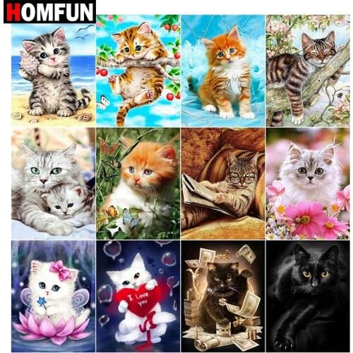 HOMFUN Full Square/Round Drill 5D DIY Diamond Painting "Animal cat landscape" Embroidery Cross Stitch 5D Home Decor Gift
