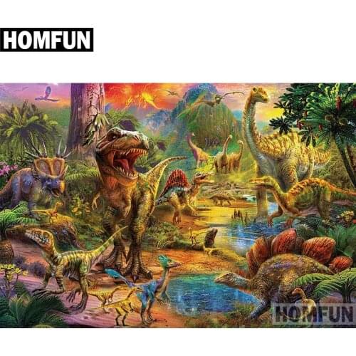HOMFUN Full Square/Round Drill 5D DIY Diamond Painting "Animal dinosaur" Embroidery Cross Stitch 5D Home Decor Gift A03914