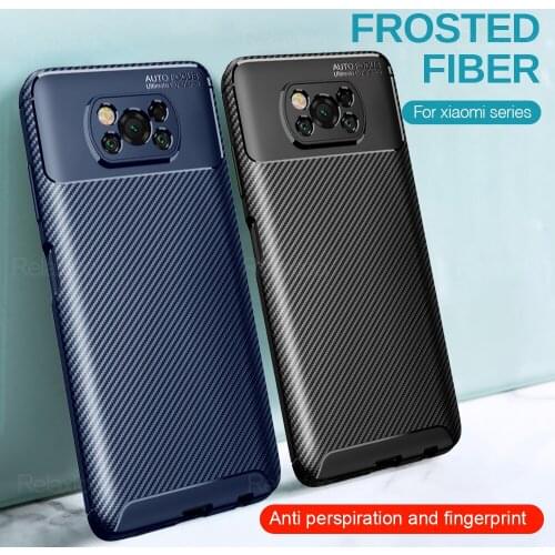 Carbon Fiber Armor Back Case Cover For Xiaomi Poco X3 6.67 inch shockproof silicone bumper case For poco x3 pro nfc phone case