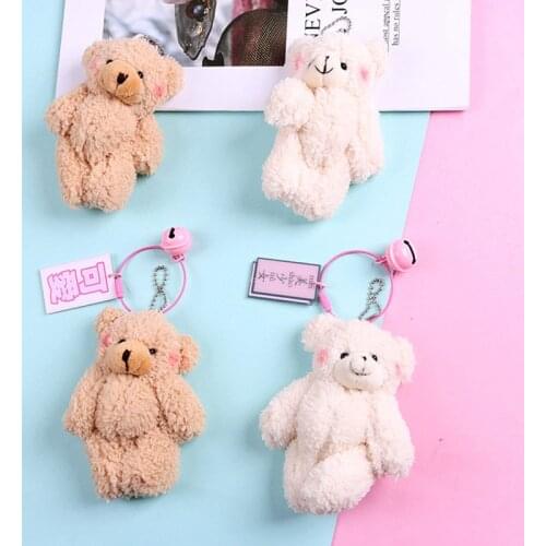 Cute Cartoon Plush Bear Keychain Pompom Trinkets for Women Girl Bag Car Key Ring Mobile Phone Pendant Key Chains Jewelry