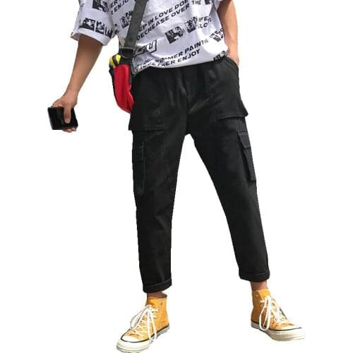 2020 Harajuku bf wind pants spring autumn loose tide brand multi-pocket overalls boys Korean plus velvet casual straight pants