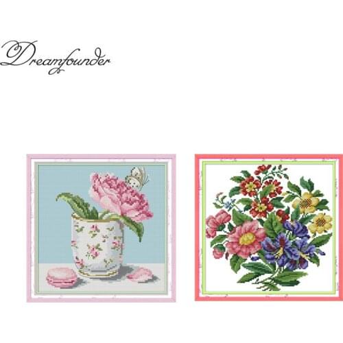 Bouquet in cup cross stitch kit aida 14ct 11ct count print canvas stitches embroidery DIY handmade needlework
