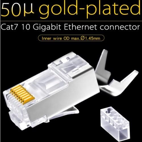 Cat7 RJ45 Connector STP 8P8C Modular Ethernet Cable Head Plug 50u Gold-plated for Network RJ 45 Crimper Connectors