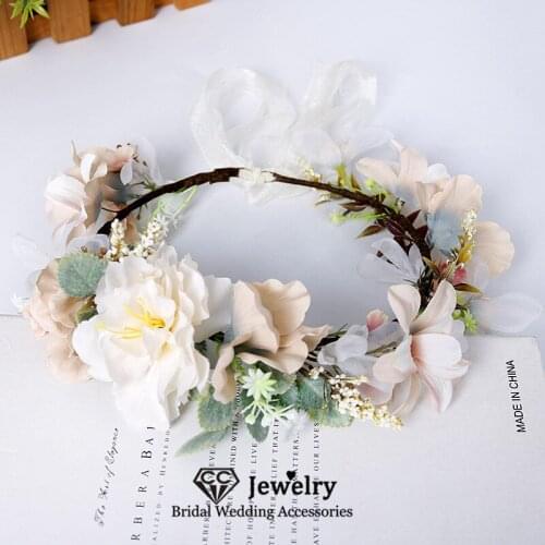 CC Tiara Flowers Wedding Accessories for Women Engagement Hair Ornaments Bridesmaids Wreath Forest Style Festival Garland 58429