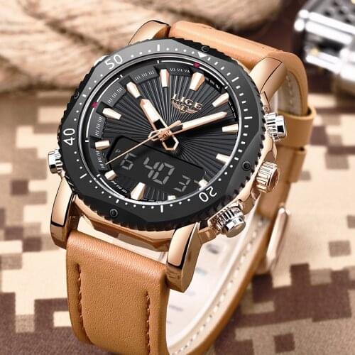 2019 LIGE New Sport Mens Watches Top Brand Luxury Mens Quartz Multifunction Clock Waterproof Military Army Double Display Watch