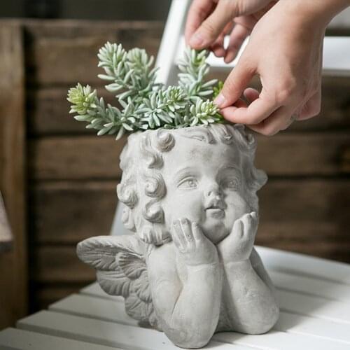 Retro Angel Flower Pot Indoor Outdoor Garden Vase Planter Pot Flower Pots Sculpture Plant Holder Ornament Home Desktop Decor