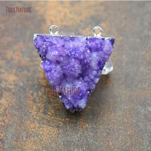 Druzy Crystal Double Bail Pendant Top Double Bail Silver Electroplated Inverted Triangle Connector Approx 38*30 mm PM11338