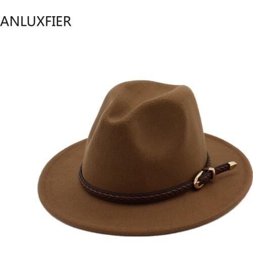 H7555 Autumn Winter Woolen Flat Eaves Fedoras Hat Lady European American Fashion Solid Color Cap Women Simple Church Party Hats