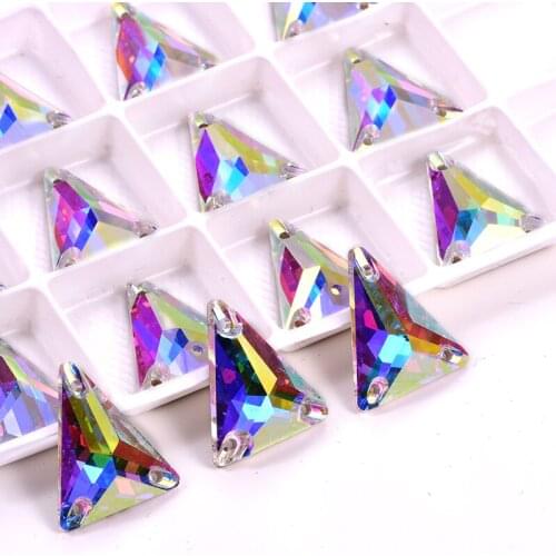 Isosceles Tri-angle AAAAA Quality Glass Sew On Rhinestones Colorful Sewing Rhinestone Wedding Dress B3896