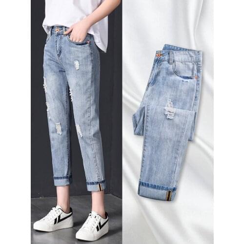 Shredded jeans womens nine pants summer 2019 autumn new thin section was thin