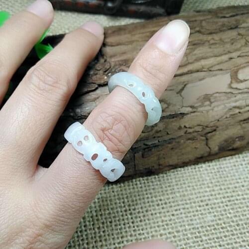 Natural lovers men womens brand Hollow jade ring hand-polished jade hand-carved Carving pattern jade ring emerald rings 17-21