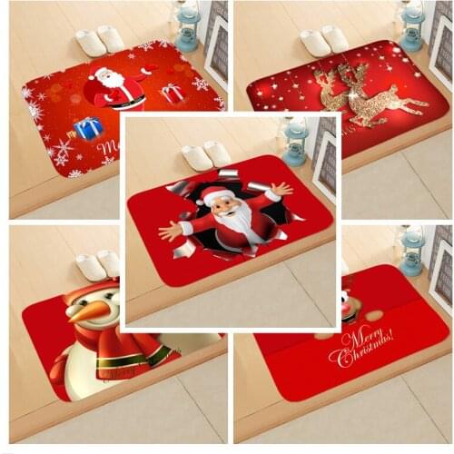 Christmas Carpet Santa Claus Printed Anti-Slip Mat Bathroom Mat Home Decor Indoor Mat Entrance Door Mat New Year Gift