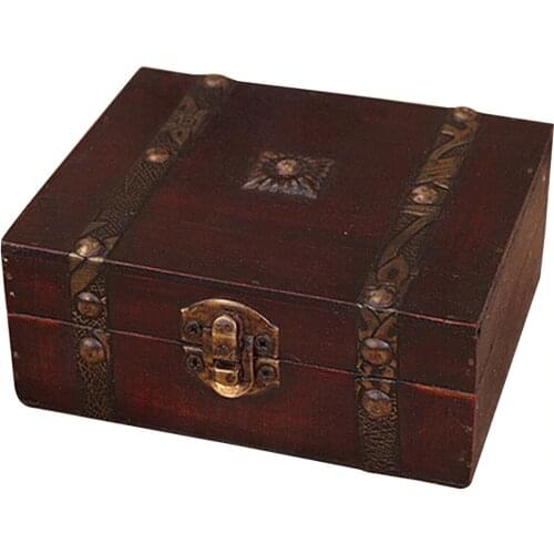 HOT Wooden Vintage Lock Treasure Chest Jewellery Storage Box Case Organizer Ring Gift