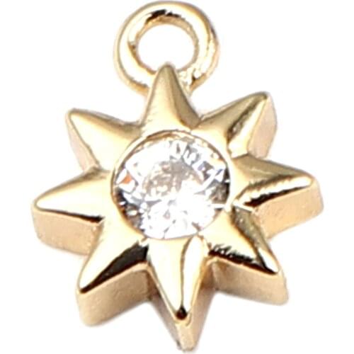 Copper Religious Charms Hamsa Symbol Hand Gold Color Filled Clear Rhinestone 9mm x 6mm, 3 PCs