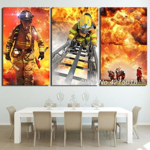 DIY Diamond Painting Cross Stitch Kits Full Diamond Embroidery 5D Square Mosaic Decor Fireman Firefighter triptych 3pcs ML344