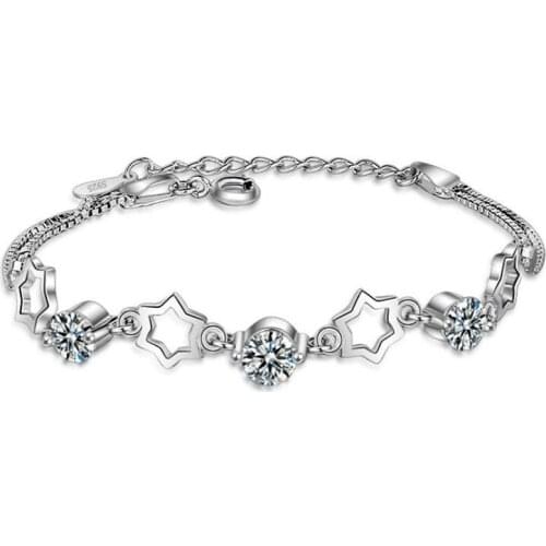 New Fashion Beautiful Popular Star 925 Sterling Silver Jewelry Personality Five-pointed Hollow Star Crystal Women Bracelets B233