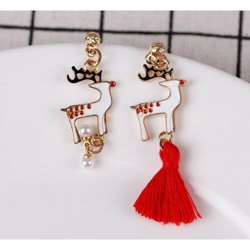New Christmas Series Earrings Temperament Ladies Classic Asymmetric Elk Sleigh Old Man Tassel Pendant Alloy Party Jewelry Gift
