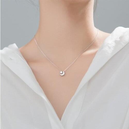 Moon Shape Silver Pendant Necklace 925 Sterling Silver Necklace with Cubic Zirconia Luxury styles