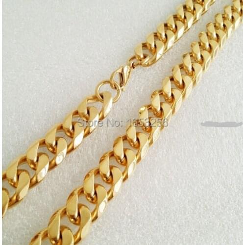 For Friend Gifts 8mm 24'' Trendy Style Stainless Steel Gold Tone Handmade Curb Chain Link Necklaces Men Women Holiday Jewelry