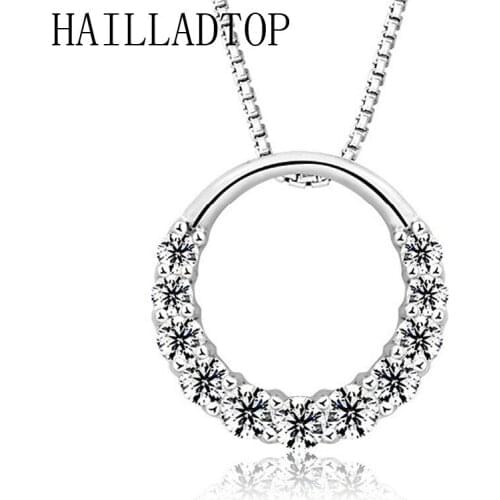 Shiny Paved Tiny Crystal Circle Round Pendant Necklace Silver Color Chain Clavicle Short Choker Necklaces & Pendants Charm Chain