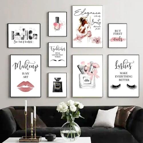 Perfume Lipstick Nail Polish Lashes Salon Wall Art Canvas Painting Nordic Posters And Prints Wall Pictures For Living Room Decor