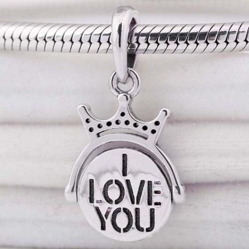 Original Royal Crown With I Love You Crystal Pendant Bead Fit 925 Sterling Silver Bead Charm Europe Bracelet Bangle DIY Jewelry