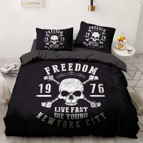 Simple Bedding Sets 3D Duvet Quilt Cover Set Comforter Bed Linens King Queen Full Double Skull Black Letter Home Texitle