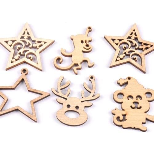 Christmas reindeer/star/monkey Natural Wooden Scrapbooking Diy Craft for wood decoration ornament handicrafts 10pcs MT1853