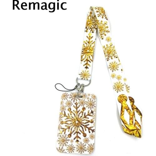 Golden Snowflake Lanyard Credit Card ID Holder Bag Student Women Travel Card Cover Badge Car Keychain Gifts Accessories