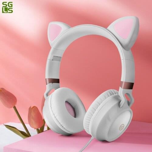 Cute Cat Ear Headphone Wired Headphones Muisc Stereo Earphones Wired Headset with Microphone Adult Girl Kid Child Headset Lovely