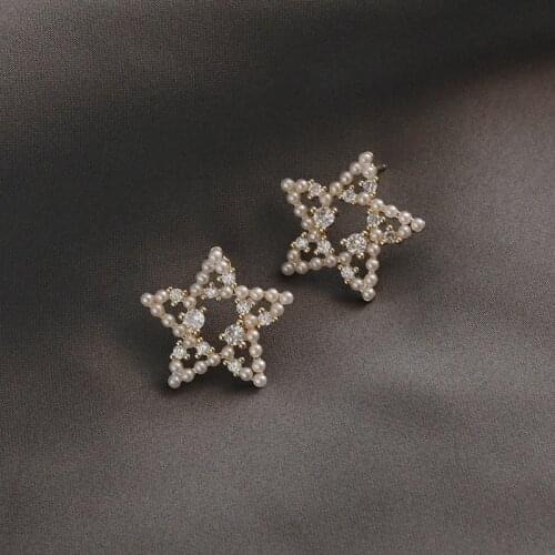 Yaologe New Fashion Pearl Star Earrings Cute Rhinestones Decorated Stud Earrings 2020 Daily Jewelry For Women girl gift