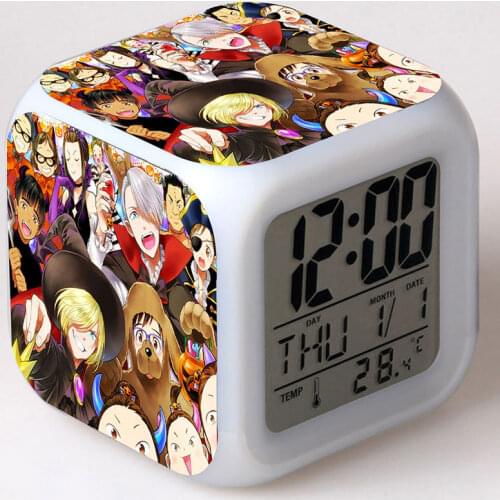 Anime Figurine Japan Manga YURI!!! on ICE LED Alarm Clock Colorful LED Night Light Lamps Bedroom Table Clocks Kids Watches budz