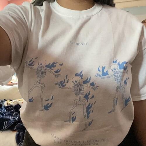 Tee Merch Women T Shirts Oh Honey I'd Walk Through Fire for You Funny Plus Size Tee Gothic Top Rock Hip Hop Tshirt