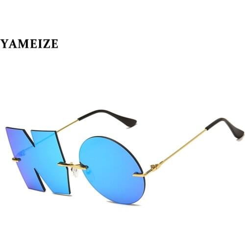 YAMEIZE Vintage Punk Letter NO Sunglasses Women Men Luxury Brand Fashion Mirrored Sun Glasses Shades UV400 oculos masculino