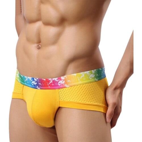 Sexy Men Briefs Underwear Waistband Underpants Homme Mesh Patchwork U Convex Elastic Briefs Breathable Mens Comfort Panties