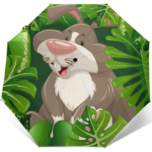 Wind Resistant Fully-Automatic Umbrella Wild Forest Rabbit Rain 3 Folding Parasol Travel Car Umbrella