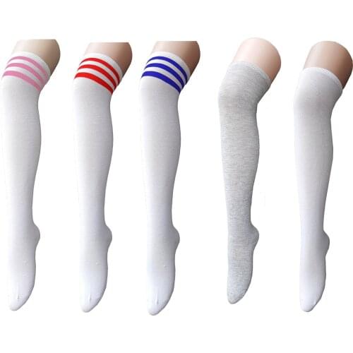 1pair Womens Athlete Thin Stripes Solid Thigh Highs Tights Over Knee Socks