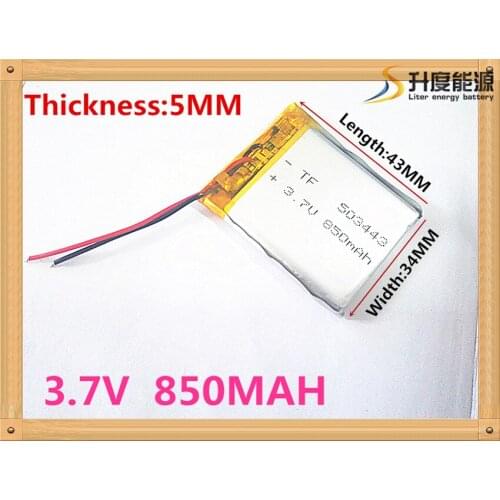 1pcs Wholesale 3.7V 850mAh 503443 Lithium Polymer Li-Po Rechargeable li ion Battery For Mp3 MP4 MP5 mobile electronic part
